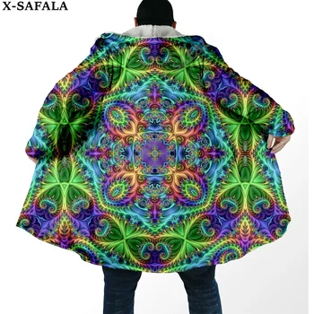 Mandala Psihedelični Trippy 3D Tiskanja Sanje Plašč Debel Toplo Hooded Moških Suknji Plašč Windproof Runo Cape Haljo Odejo-4