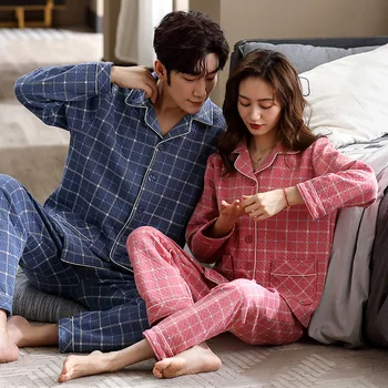 2024 Novo Zraka Bombaž Dihanje Toplo Sleepwear Pari Ujemanje Pižamo Nastavite Korejski Jopico Homewear Ženske, Moške Pižame Pijamas