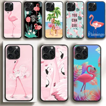 Flamingo Pink Poletje Umetnosti Telefon Primeru Kritje Za iPhone 7 8 11 12 13 15 Max Pro Plus SE X XR XS TPU Mehko Črno