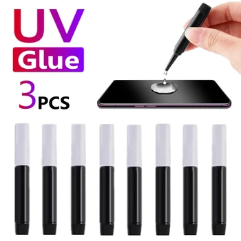 3PCS UV Tekoče UV Kaljeno Steklo Lepilo za Ukrivljen Zaslon Telefona Kritje Lepilo UV Svetilka UV Svetlobo za Mobilni Telefon Screen Protector