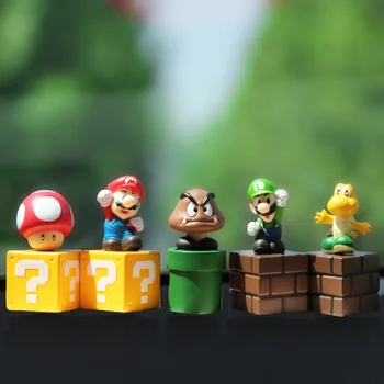 5Pcs/Set Super Mario Anime Luigi Marios figuric Model Lutka Risanka Torto Dekoracijo Mini Avto Okraski Otroci Igrače