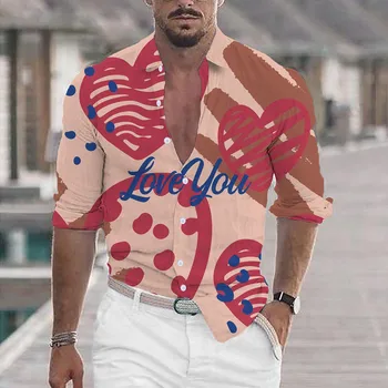 Človek je Valentinovo Prosti Slog Majica Ljubezen, Tiskanje Dolgimi Rokavi Moški Majica Počitnice 3D Tiskanja Camisa