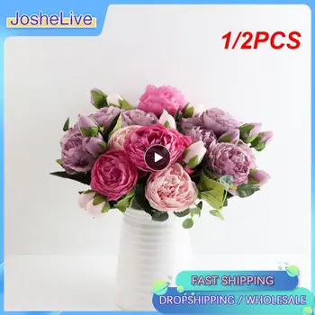 1/2PCS 30 cm Rose Svile Peony Umetno Cvetje Šopek 5 Veliko Glavo in 4 Bud Poceni Ponaredek Cvetja za Dom Poroka Dekoracija