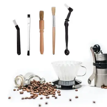 Espresso Stroj Za Čiščenje Brush Set 5 Kava Espresso Stroj Za Čiščenje Ščetko 5 Različnih Vrst Z Žlico Leseni Ročaj Dva