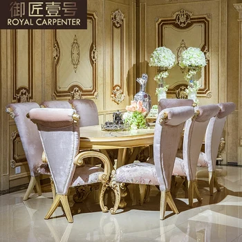 Evropski restavracija pohištvo iz masivnega lesa, ročno izrezljano luksuzne vile ovalna miza