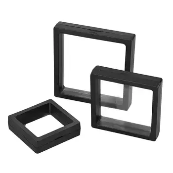 NOVO PE Film Black Nakit Škatla za Shranjevanje 3D Embalaža Primeru Brezplačnih Stojalo Plavajoči Okvir Membrane Prstan Uhani, Ogrlica Zaslon 3 Velikosti