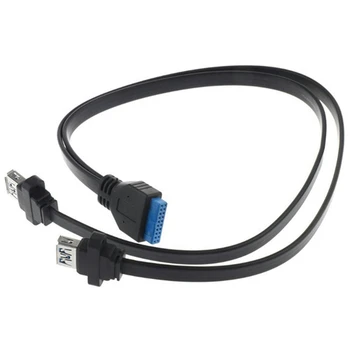 Dvojna Vrata USB 3.0 Ženski Vijak Panel Mount Za Matično ploščo 20 Pin Header Ravno Kabel Kabel