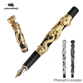 Jinhao Kovinska Kača Nalivno Pero, F/1.0 mm Nib Luksuzni Elegantno Cobra Zlato Kovinsko Pero za Pisanje Šolskih pisarniškega materiala Tiskovine