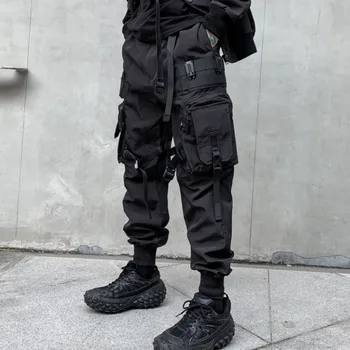 Multi-žepi Trakovi Povoj Taktično Techwear Tovora Hlače Mens Harajuku Punk Hip Hop Joggers Pantalons Priložnostne Ulične