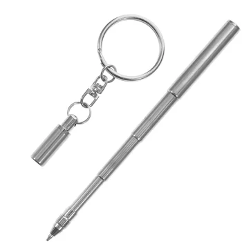 Zložljive Pero Obliko Keychain Mini Kovinski Obroček Za Ključe Prenosni Iz Nerjavečega Jekla Teleskopsko Kemični Svinčnik Keychain Orodja