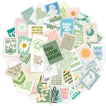 50 Listov Dopisnica Zelena Svež Navdih Doodle Nalepke Zvezek Vrč Priročnik Material Nepremočljiva Nalepke Nalepke