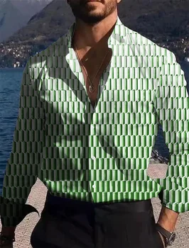 Moška majica vzorec tiskanje geometrijske krat zeleno prostem ulica dolgo oplaščeni natisnjeni modnih oblačil, ulica oblačil oblikovalec