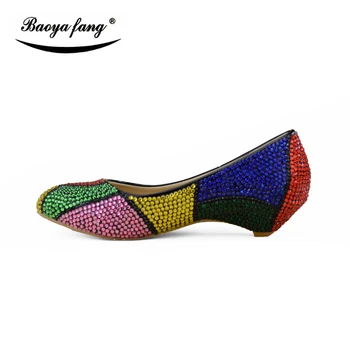 BaoYaFang Novo Multicolor kristalno 2 cm klini ženske poročni čevlji modni Nosorogovo stranka obleko, čevlji za ženske big velikost 44